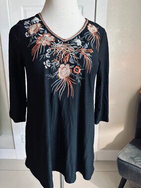 Vintage Y2K Motto Reno Embroidered Boho Tunic - Whimsigoth Floral Top M